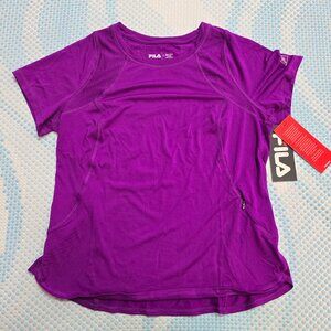 Fila Training Women's Purple Short Sleeve Athletic Top W Inset Mesh Design Large